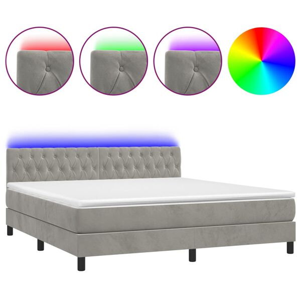 vidaXL Cama box spring c/ colch&atilde;o/LED 160x200 cm veludo cinzento-claro