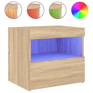 vidaXL Mesa de cabeceira com luzes LED 50x40x45 cm carvalho sonoma