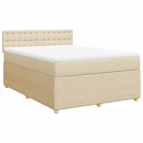 vidaXL Cama com molas/colch&atilde;o 140x190 cm tecido cor creme