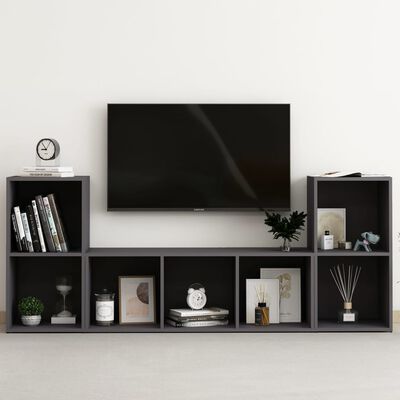vidaXL 3 pcs conjunto de móveis de TV contraplacado cinzento