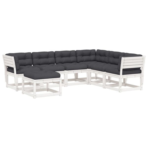 vidaXL 7 pcs conj. lounge de jardim c/ almofad&otilde;es pinho maci&ccedil;o branco