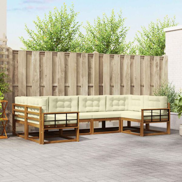 vidaXL Conjunto de Sof&aacute;s para Exterior 6 pcs Natural e Creme