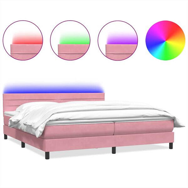 vidaXL Cama box spring c/ colch&atilde;o e LED 180x210 cm veludo Rosa