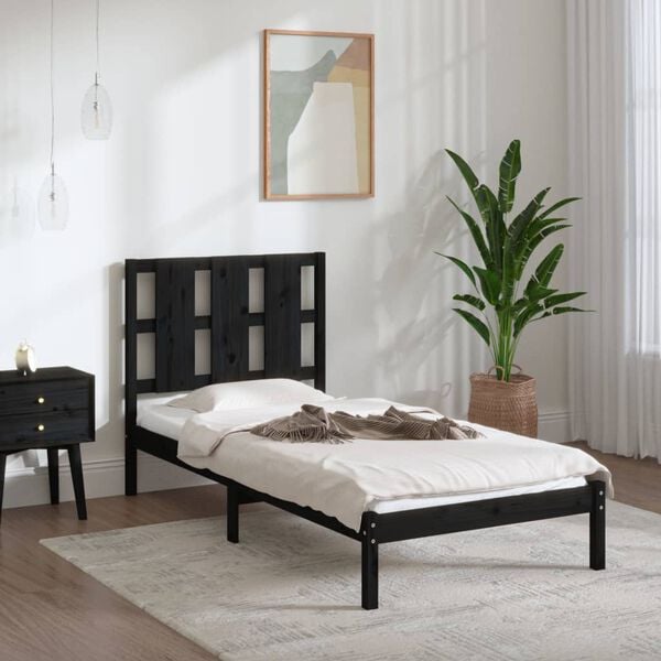 vidaXL Estrutura de cama 100x200 cm pinho maci&ccedil;o preto