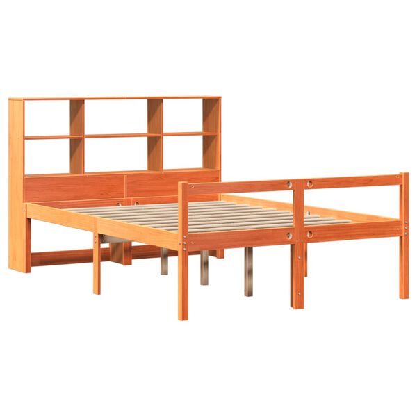 vidaXL Cama com estante sem colch&atilde;o 140x200 cm madeira maci&ccedil;a