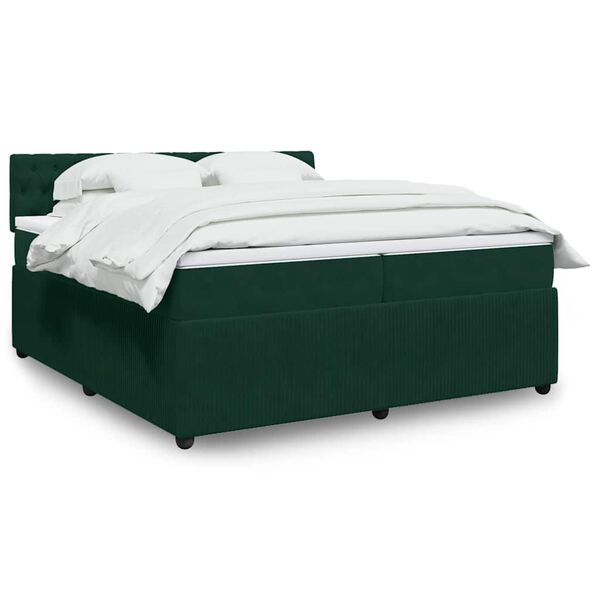 vidaXL Cama com molas/colch&atilde;o 200x200 cm veludo verde-escuro