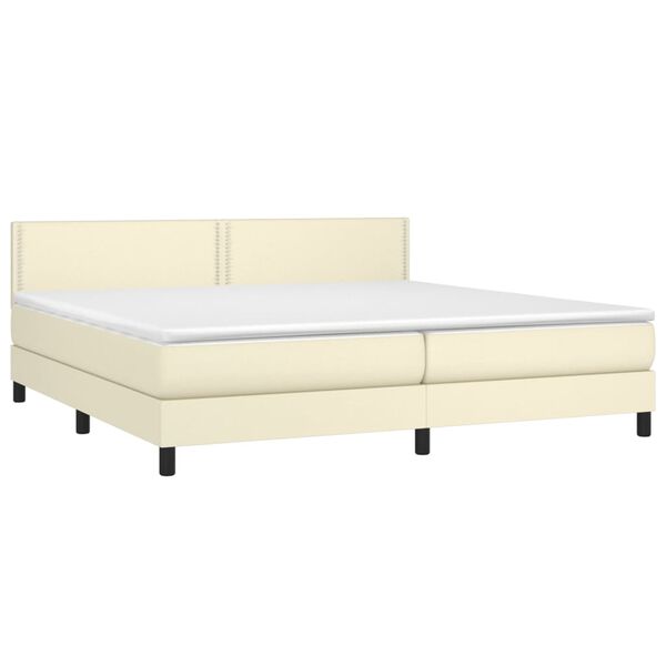 vidaXL Cama box spring c/ colch&atilde;o/LED 200x200cm couro artificial creme