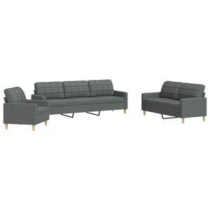 vidaXL 3 pcs conjunto de sof&aacute;s tecido cinzento-escuro