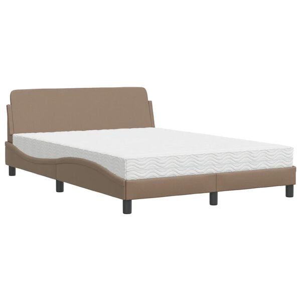 vidaXL Cama com colch&atilde;o Dover 140x190 cm couro artificial cappuccino