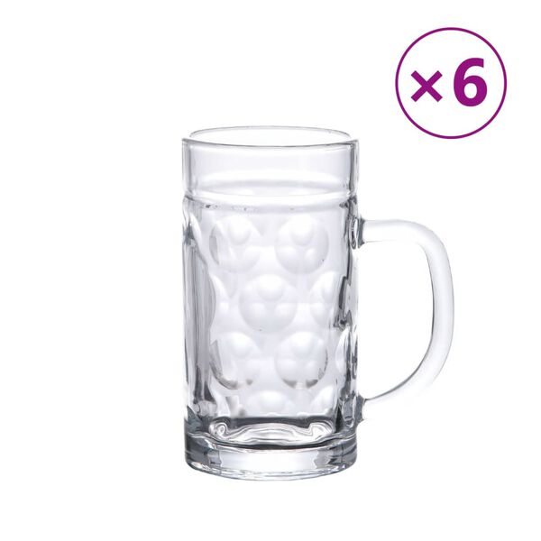 vidaXL Canecas de cerveja com pega 6 pcs 500 ml vidro