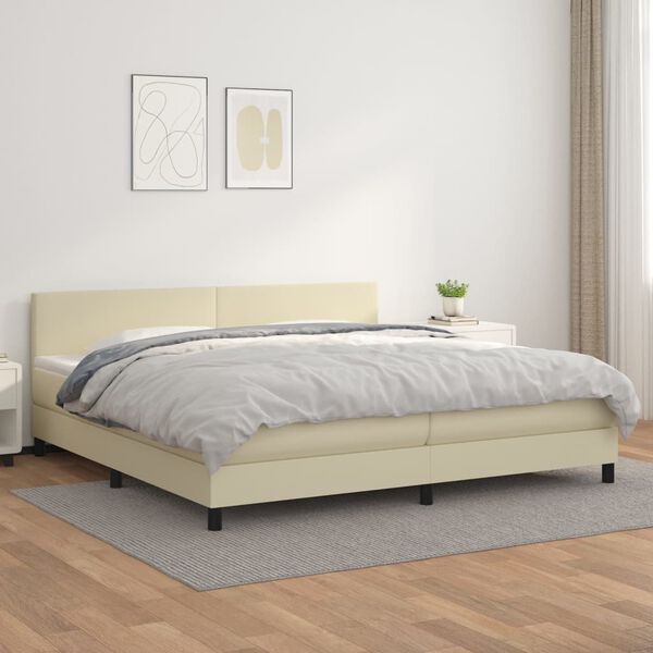 vidaXL Cama com molas/colch&atilde;o 200x200 cm couro artificial cor creme