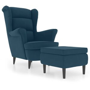 vidaXL Poltrona de descanso com banco veludo azul