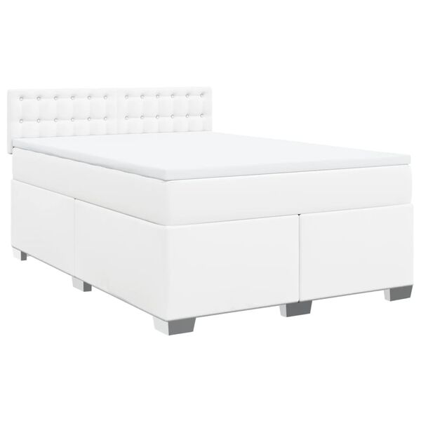 vidaXL Cama com molas/colch&atilde;o 140x200 cm couro artificial branco
