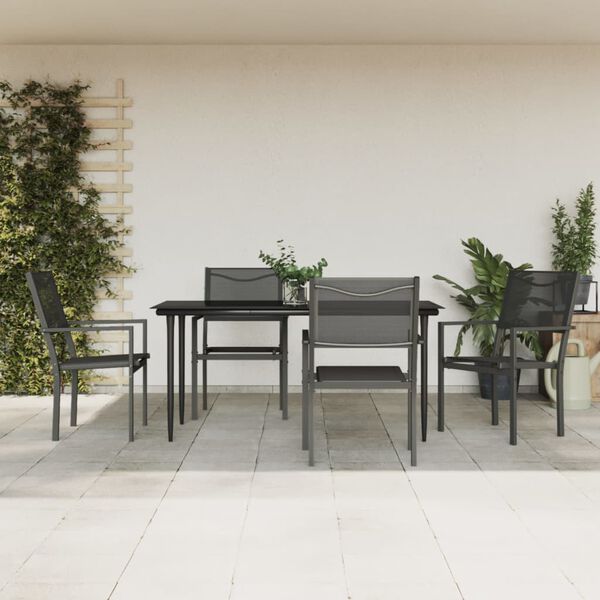 vidaXL 5 pcs conjunto de jantar para jardim aço e textilene preto