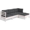 vidaXL 4 pcs conjunto lounge de jardim c/ almofad&otilde;es pinho branco