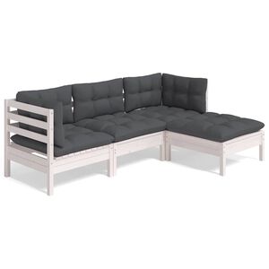vidaXL 4 pcs conjunto lounge de jardim c/ almofad&otilde;es pinho branco