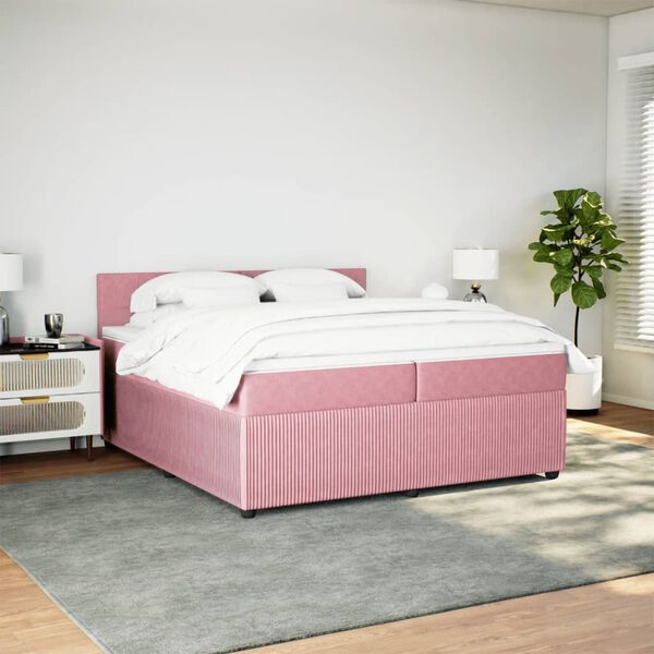 vidaXL Cama com molas/colch&atilde;o 200x200 cm veludo rosa