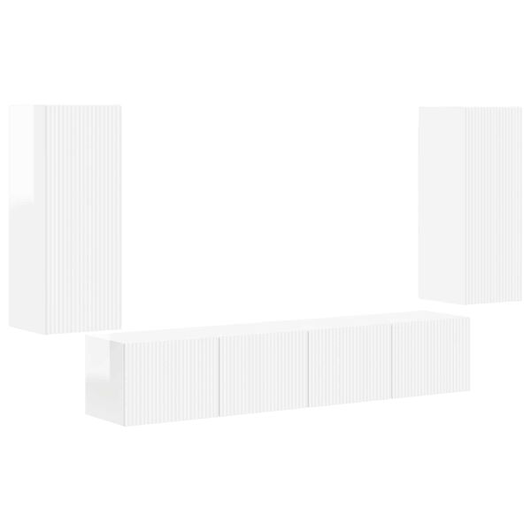vidaXL Conjunto de Gabinete de Parede para TV 4 pcs Branco Brilhante