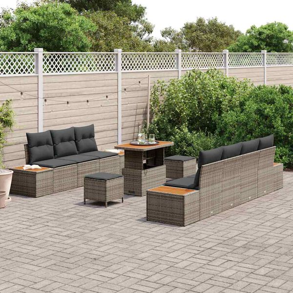 vidaXL Conjunto de Sof&aacute; de Jardim 10 pcs Cinzeto Rattan Sint&eacute;tico