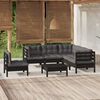 vidaXL 6 pcs conjunto lounge de jardim c/ almofad&otilde;es pinho preto