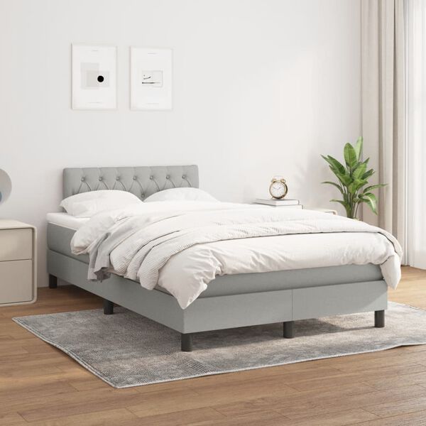 vidaXL Cama boxspring com colch&atilde;o 120x190 cm tecido cinzento-claro
