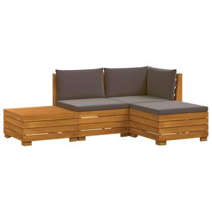 vidaXL Conjunto de Sof&aacute;s para Exterior com almofada 4 Pe&ccedil;a Castanho