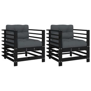 vidaXL Cadeiras de jardim c/ almofad&otilde;es 2 pcs pinho maci&ccedil;o preto
