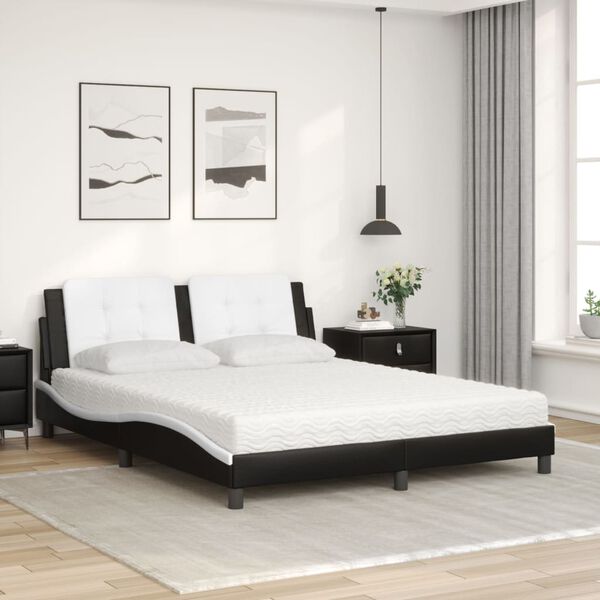 vidaXL Cama com colch&atilde;o Zadar 160x200 cm couro artificial preto e branco