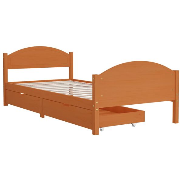 vidaXL Estrutura cama c/ 2 gavetas 100x200cm pinho maci&ccedil;o castanho mel
