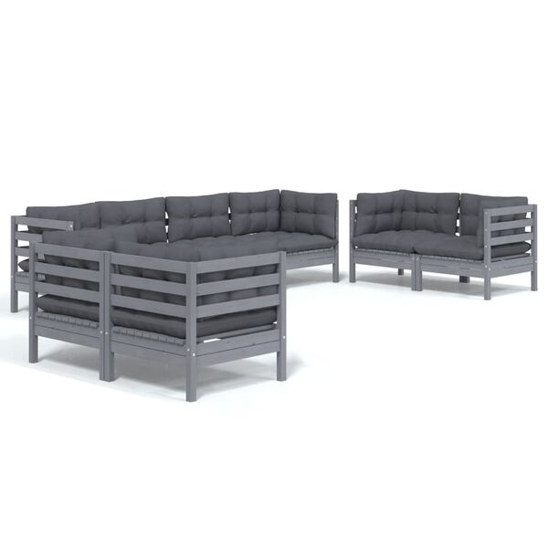 vidaXL 8 pcs conjunto lounge de jardim c/ almofadões pinho maciço