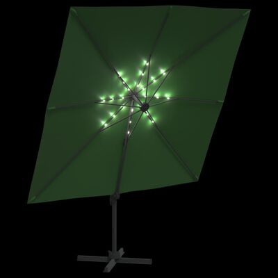 vidaXL Guarda-sol cantilever c/ LEDs 400x300 cm verde