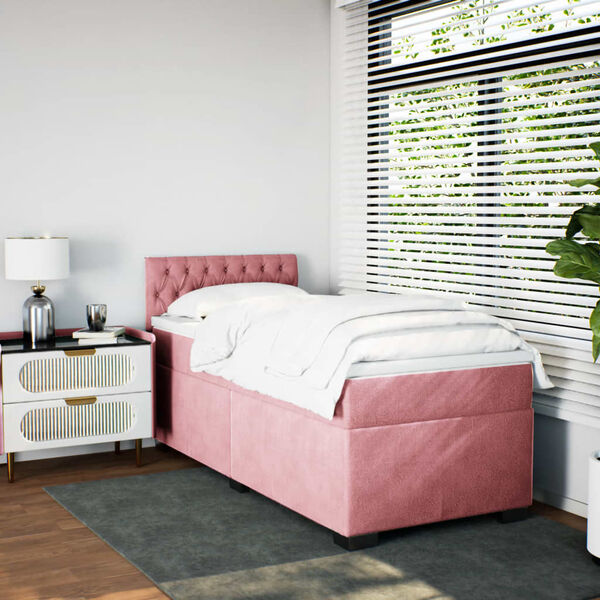 vidaXL Cama com molas/colch&atilde;o 90x200 cm veludo rosa