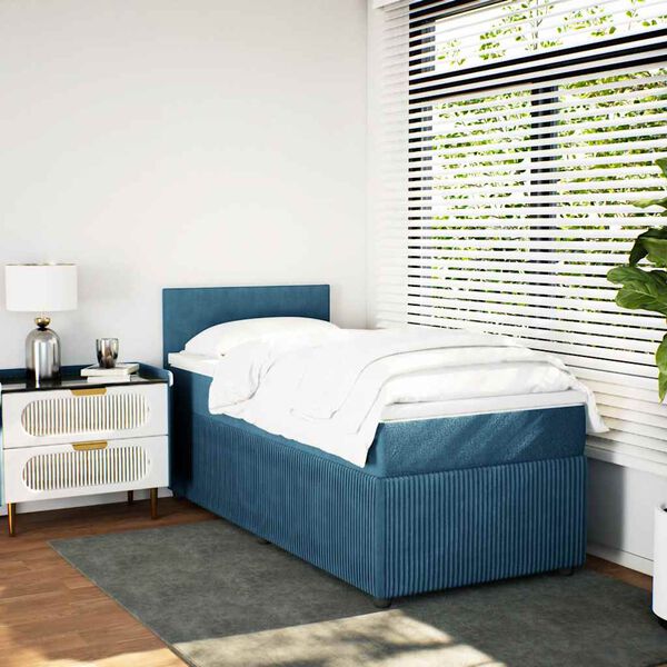 vidaXL Cama boxspring com colch&atilde;o 90x190 cm veludo azul