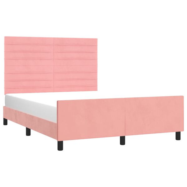 vidaXL Estrutura de cama c/ cabeceira 140x200 cm veludo rosa