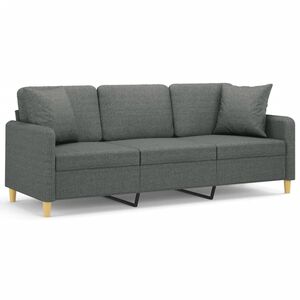 vidaXL Sof&aacute; 3 lugares + almofadas decora&ccedil;&atilde;o 180 cm tecido cinza-escuro