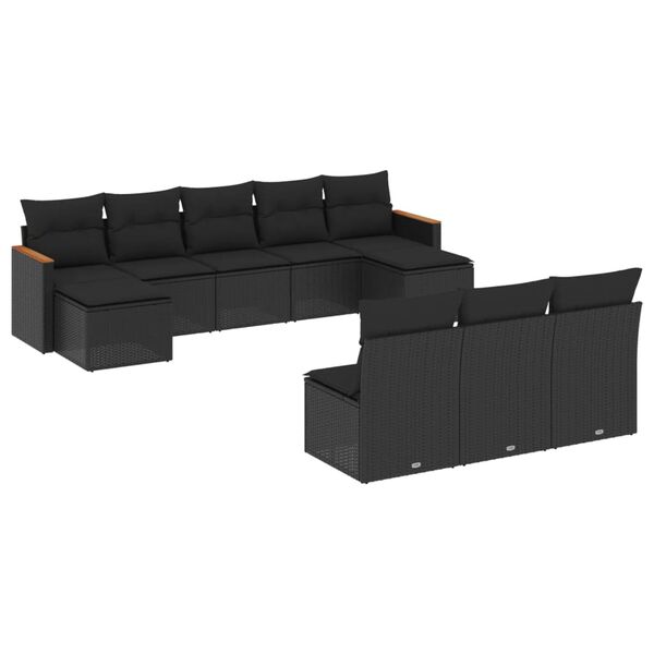 vidaXL 10 pcs conjunto sof&aacute;s de jardim c/ almofad&otilde;es vime PE preto