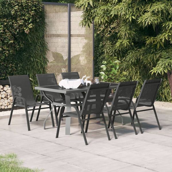 vidaXL 7 pcs conjunto de jantar para jardim cinzento e preto