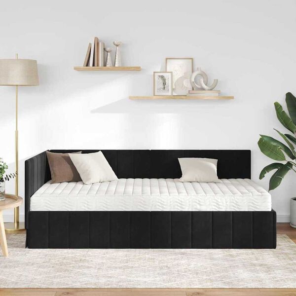 vidaXL Estrutura de Cama de Canto com Colchão 2 pcs Preto Veludo