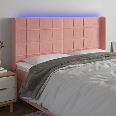 vidaXL Cabeceira de cama c/ luzes LED veludo 183x16x118/128 cm rosa