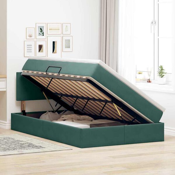 vidaXL Cama com Armazenamento Verde Escuro 120 x 200 cm Veludo