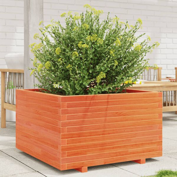 vidaXL Vaso/floreira de jardim 80x80x49,5 cm pinho maci&ccedil;o castanho mel