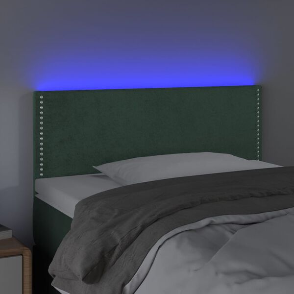 vidaXL Cabeceira de cama c/ luzes LED veludo 80x5x78/88cm verde-escuro