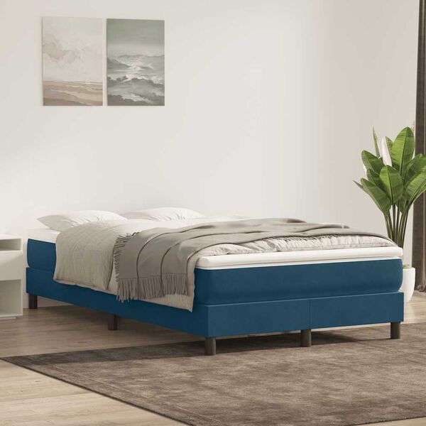 vidaXL Cama com molas sem colch&atilde;o 120x220 cm veludo azul-escuro