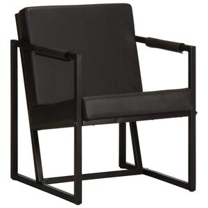 vidaXL Poltrona em couro genu&iacute;no preto