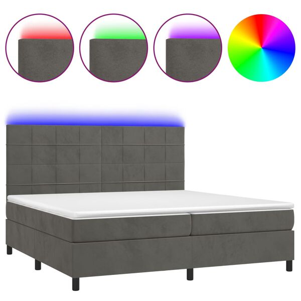 vidaXL Cama box spring c/ colch&atilde;o/LED 200x200cm veludo cinzento-escuro