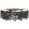 vidaXL 9 pcs conjunto de jantar p/ jardim c/ almofad&otilde;es vime PE preto