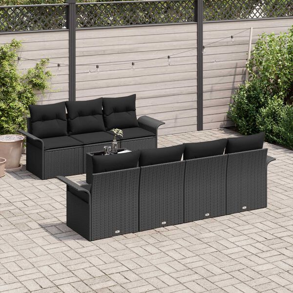 vidaXL Conjunto de Sof&aacute; de Jardim com almofada 8 pcs Preto vime PE