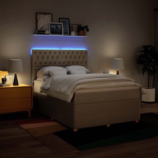 vidaXL Cama com molas/colch&atilde;o 140x200 cm tecido cor creme