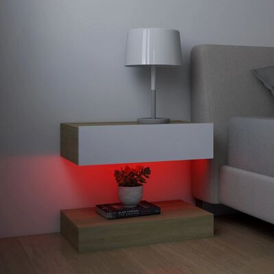 vidaXL Móveis de TV c/ luzes LED 2pcs 60x35cm branco e carvalho sonoma