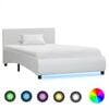 vidaXL Estrutura de cama com LED 90x200 cm couro artificial branco